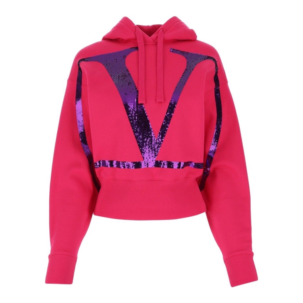 Valentino VLOGO Sequin Embellished hoodie pink